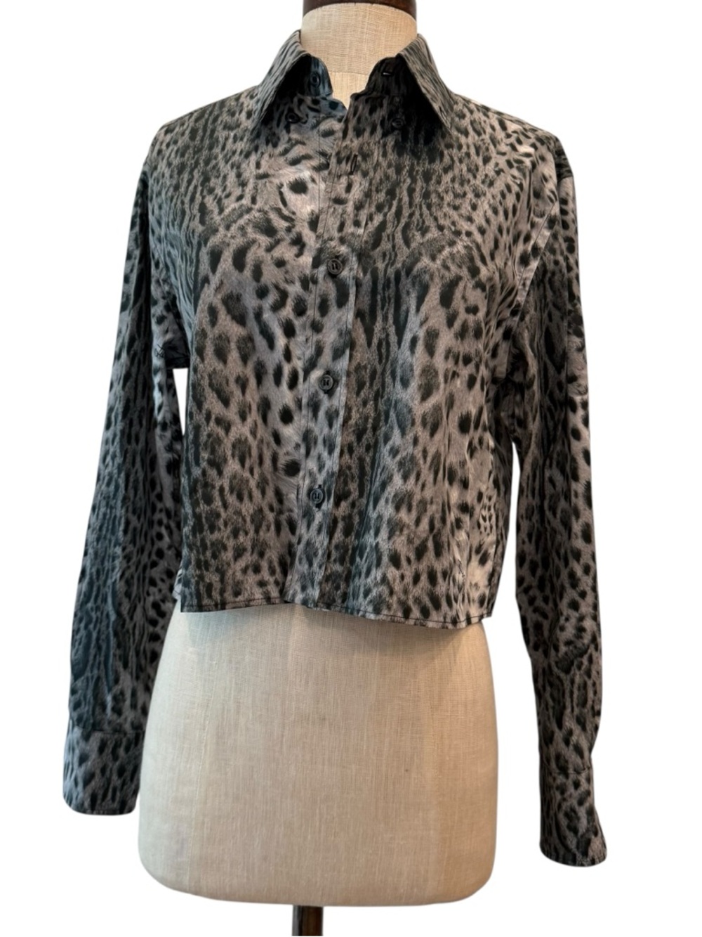 Just Cavalli snow leopard archive print cropped button down